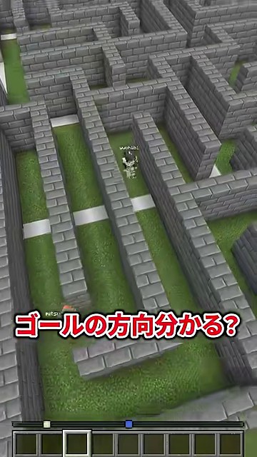 石壁の迷路を上から見下ろし、離れた通路にゆうちびさんとみつおさんがいる場面