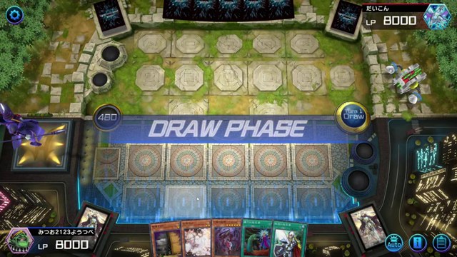 遊戯王マスターデュエルの対戦盤面にDRAW PHASEの表示が出た場面