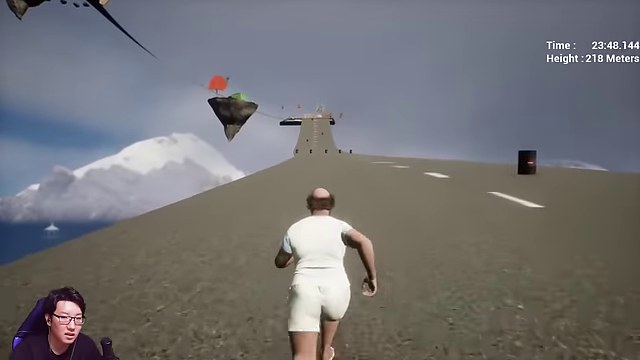 MAD WAYの空高く伸びる道路をみつおの操作キャラが走り、遠くに浮かぶ地形が見える画面