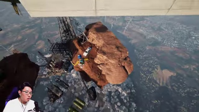 ONLY UP!でみつおの操作キャラが高所の岩場に立つ場面