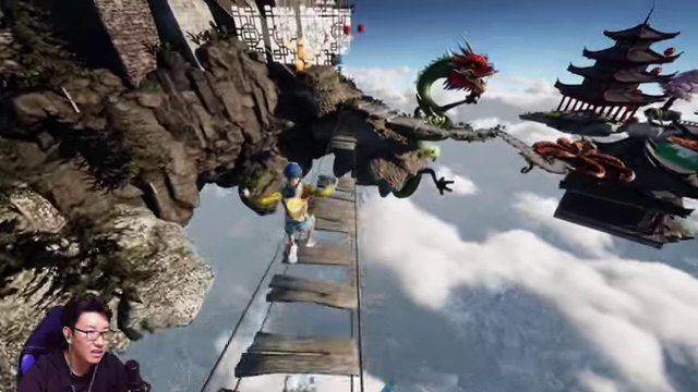 ONLY UP!で雲の上の細い橋をみつおの操作キャラが渡る場面