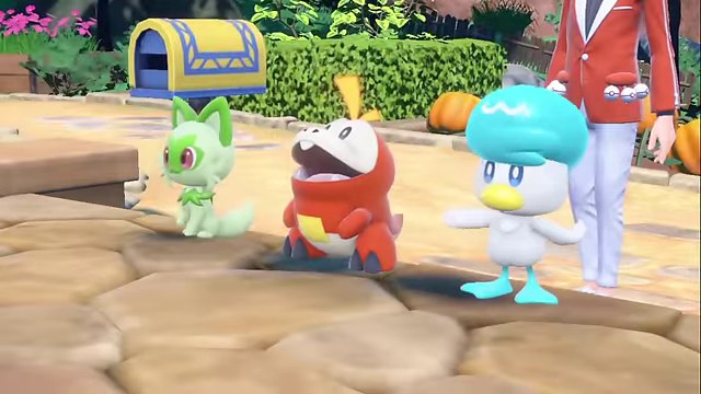ポケモンSVのニャオハ・ホゲータ・クワッスが横並びになった場面