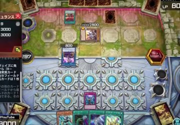 遊戯王マスターデュエルの対戦画面で上側に伏せカードが並ぶ場面