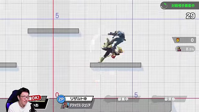 トレーニング風ステージでキャプテン・ファルコンを操作するみつお