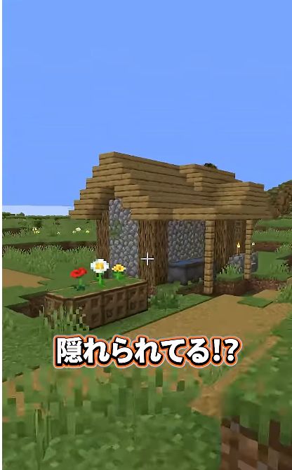 村の家の前で『隠れられてる!?』の字幕が出る場面