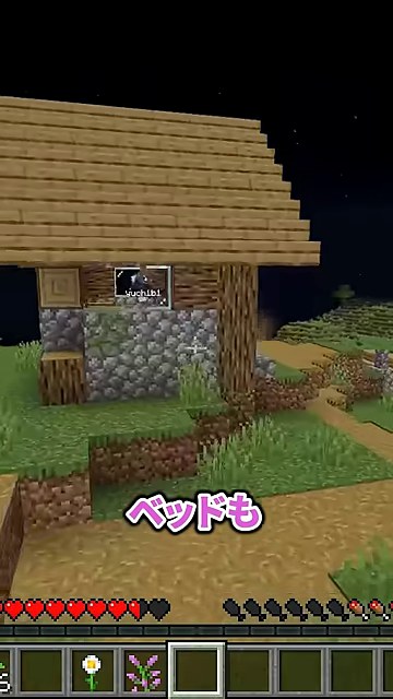 夜の村の家と『ベッドも』の字幕