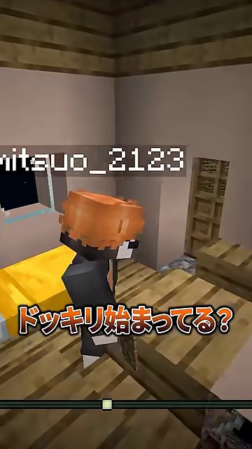 マイクラの家の中のみつおと『ドッキリ始まってる?』の字幕