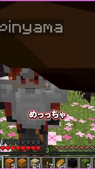 赤い髪と服の山田さんが画面の正面に立ち、上に馬が映り『めっちゃ』と表示される場面
