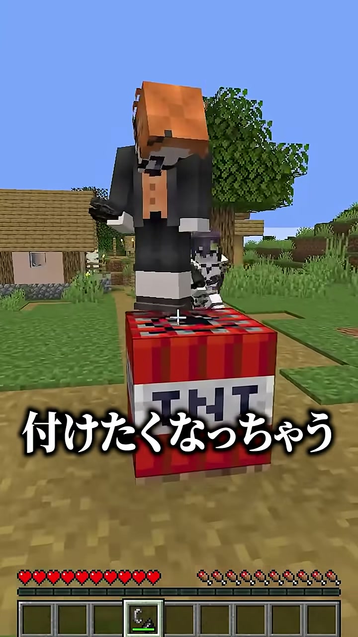 村のTNTの上にみつおが立ち『付けたくなっちゃう』と字幕が出る場面