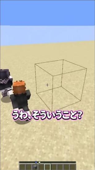迷路の壁が透明になり、みつおさんとゆうちびさんの前に輪郭だけの壁がある場面