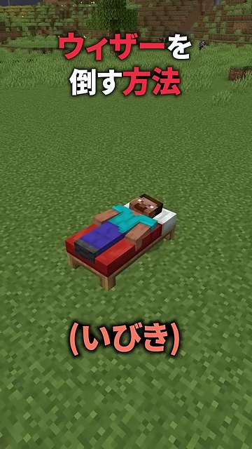 ウィザーの話の途中で地面にベッドが置かれるマイクラ場面