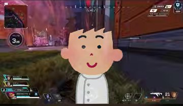 野良VCの人物イラストがAPEXの試合画面の中央に映る場面