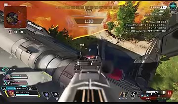 APEXで高所から金属の通路の向こうへ照準を向けるゲーム画面