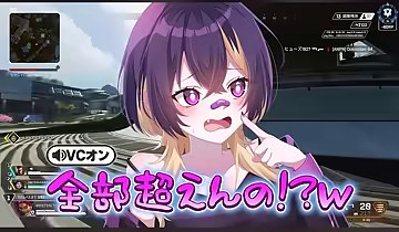 APEXの画面にゆうちびのキャラクターと『全部超えんの!?w』という字幕が表示される場面
