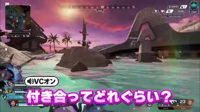 Apexの水辺の画面に付き合ってどれくらいというゆうちびさんの字幕