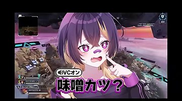 APEXの画面にゆうちびのキャラクターと『味噌カツ?』の紫の字幕が出る場面