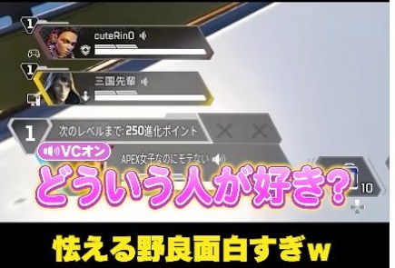 Apexの画面と『どういう人が好き？』という字幕