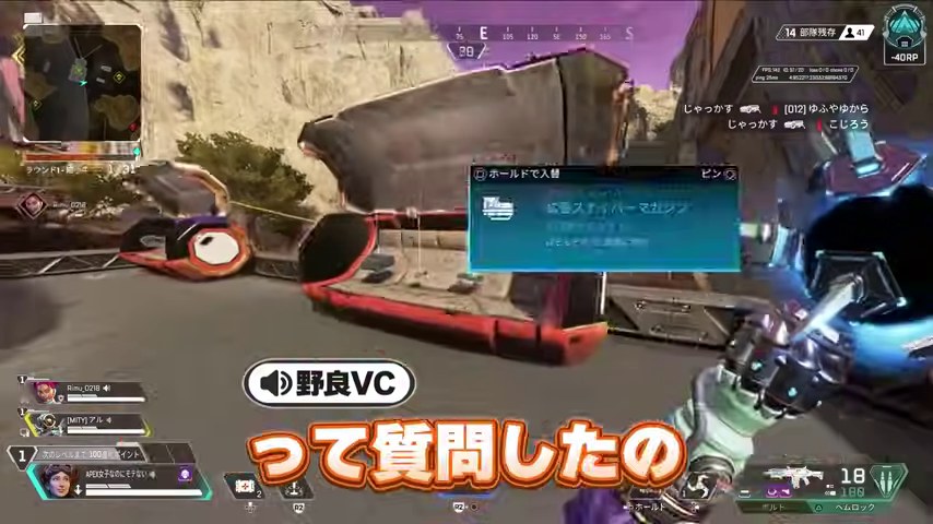 APEXの戦闘画面と『って質問したの』の字幕
