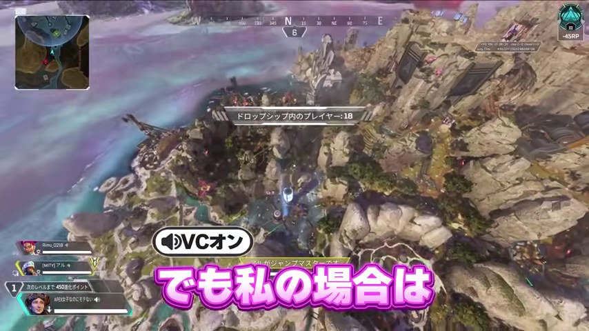 APEXで飛行中の画面と『でも私の場合は』の字幕
